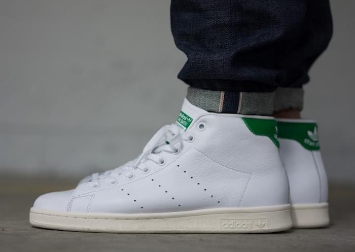 adidas spor ayakkabı yüksek top stan smith beyaz yeşil yüksek retro