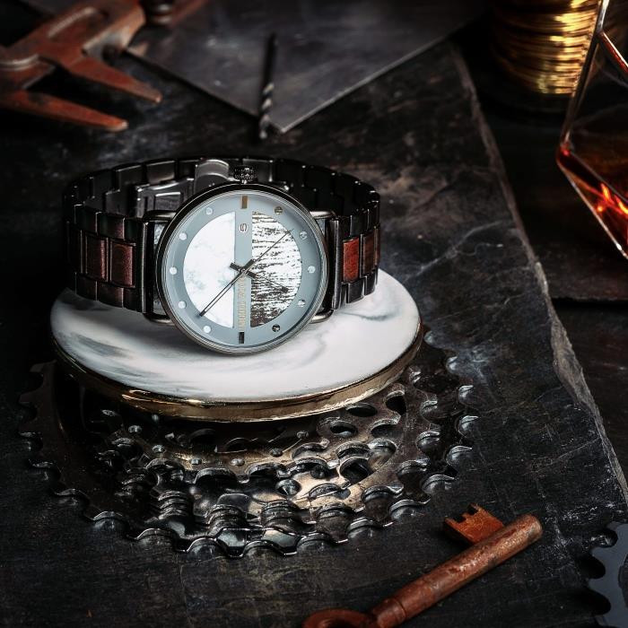 laikrodis plieno medžio marmuro ciferblatas originalus brangakmenis madingi aksesuarai mados medžio akcentai