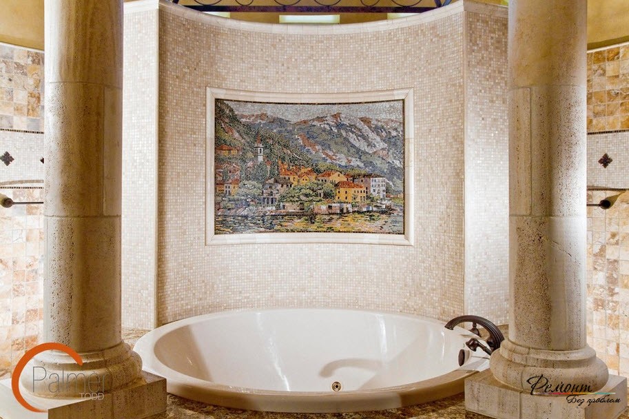 Pintura de mosaico en el baño.