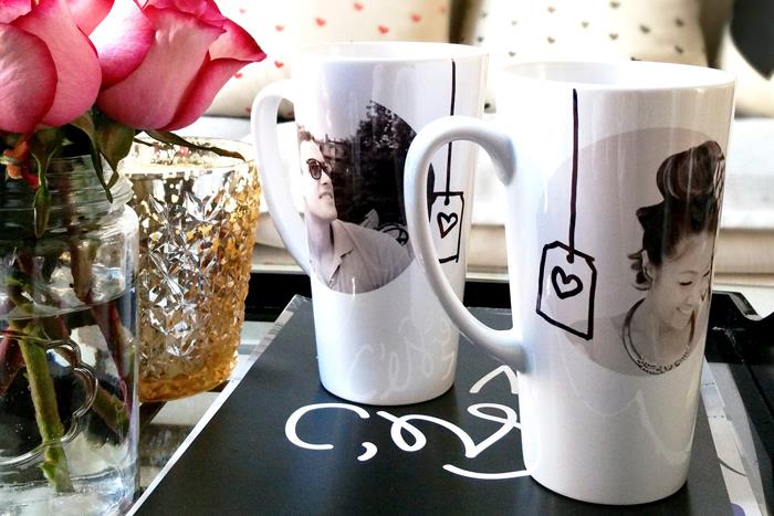suasmenintas puodelis, papuoštas nespalvota moters poros vyro ant baltos arbatos puodelių nuotrauka, dovanos idėja jo merginai