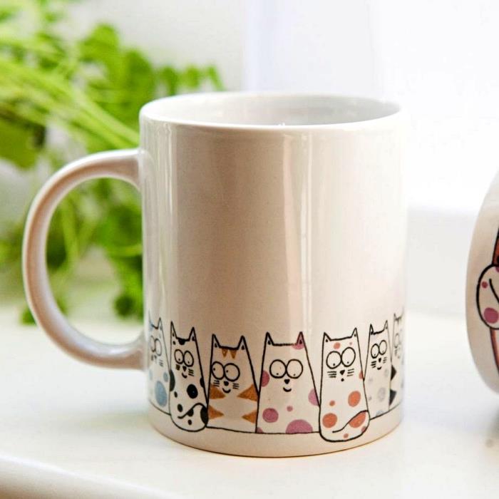 narišite porcelanske skodelice, personalizirane skodelice z ljubkimi mačjimi vzorci po vsem podnožju
