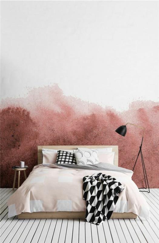 stenska-dvobarvna-posteljna-odeja-roza-in-bela-blazina-bela-črna-črna-bralna svetilka