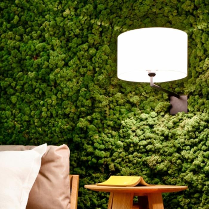 netradicinė žalia apdaila, didelė žalia sieninė plokštė, sieninė lempa