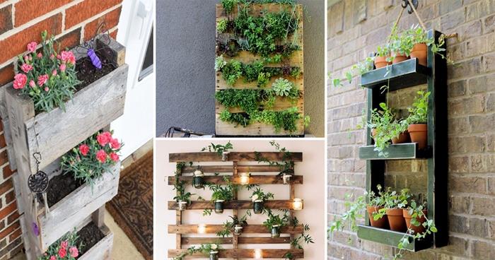 DIY zelena stena s predelanimi materiali domače stensko shranjevanje lesene deske palete za sejanje balkonov