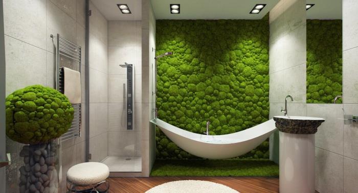 kaip papuošti vonios kambarį šiuolaikiška augaline siena, hamakine vonia