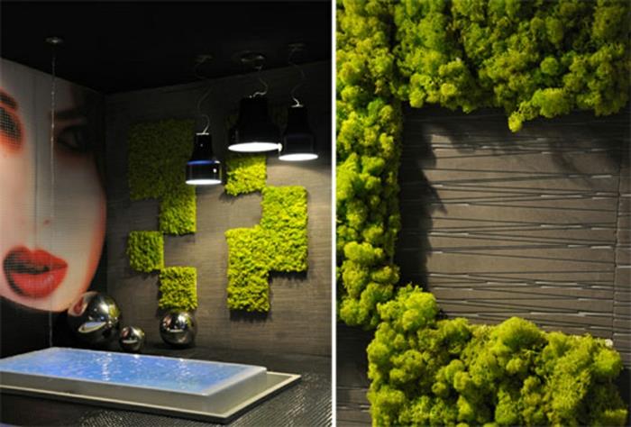 geometrinis vertikalus sodas vonioje, modernus erdvės dizainas