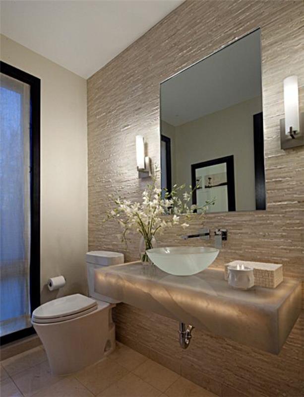 bronz tonlarında banyo, zen banyo dekorasyonu, küçük banyo dekorasyonu, zen ve sıcak banyo