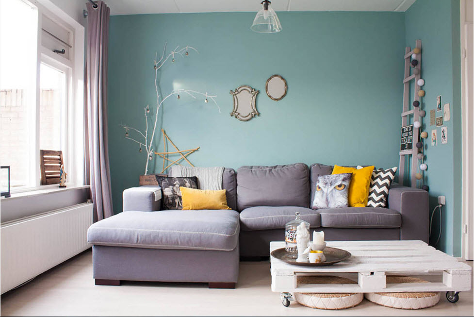 Menta y gris para la sala de estar