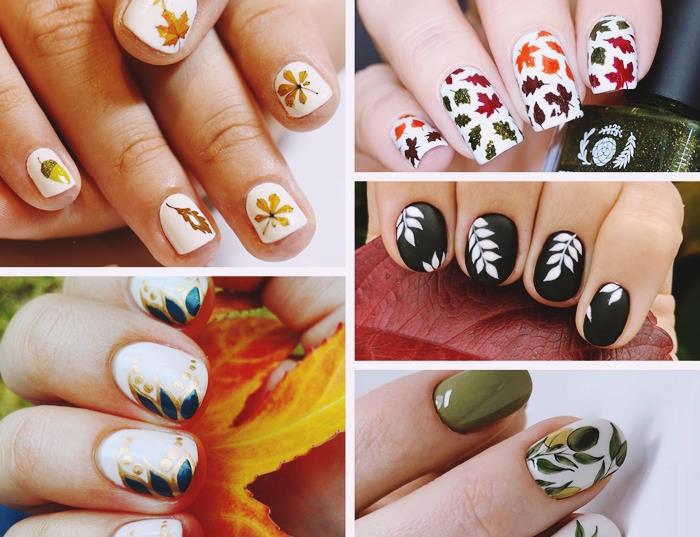 padec nail art risanje na nohte enostavno domača manikura risanje listov lak za nohte barve jesenska manikura