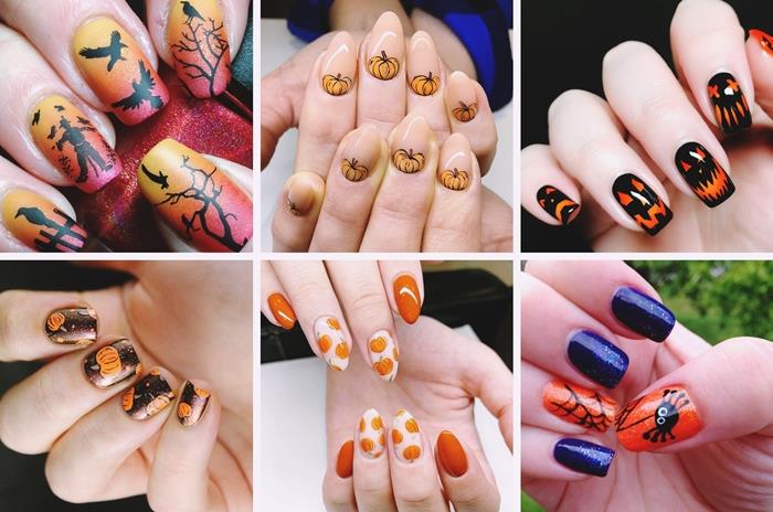 jesen nail art halloween manikura dolgi nohti buča design manikura strašljiv dizajn za noč čarovnic