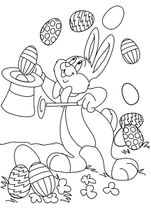 komik paskalya yumurtası boyama, tavşan ve dekore edilmiş yumurtalarla boyamak için eğlenceli çizim fikri, komik Paskalya illüstrasyon şablonu