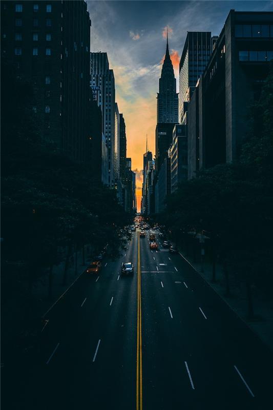 Gün batımında New York'un güzelliği, New York sokakları, kentsel duvar kağıdı için güzel manzara, fotoğrafçı uygarlığı