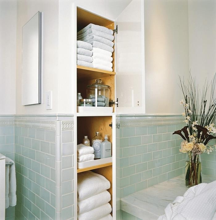 sienos niša vertikalus saugojimas žalios plytelės rankšluostis vonia siena laikymo vonios kambarys