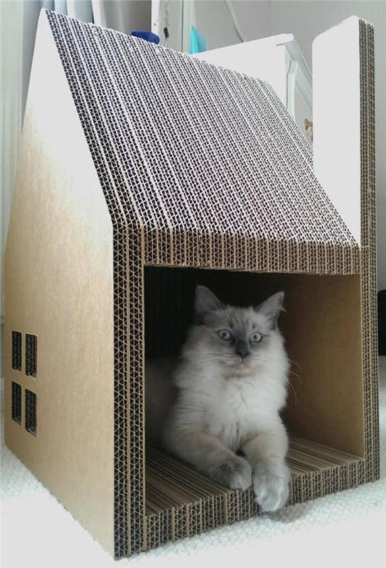 Perdirbto kartono katės namelis