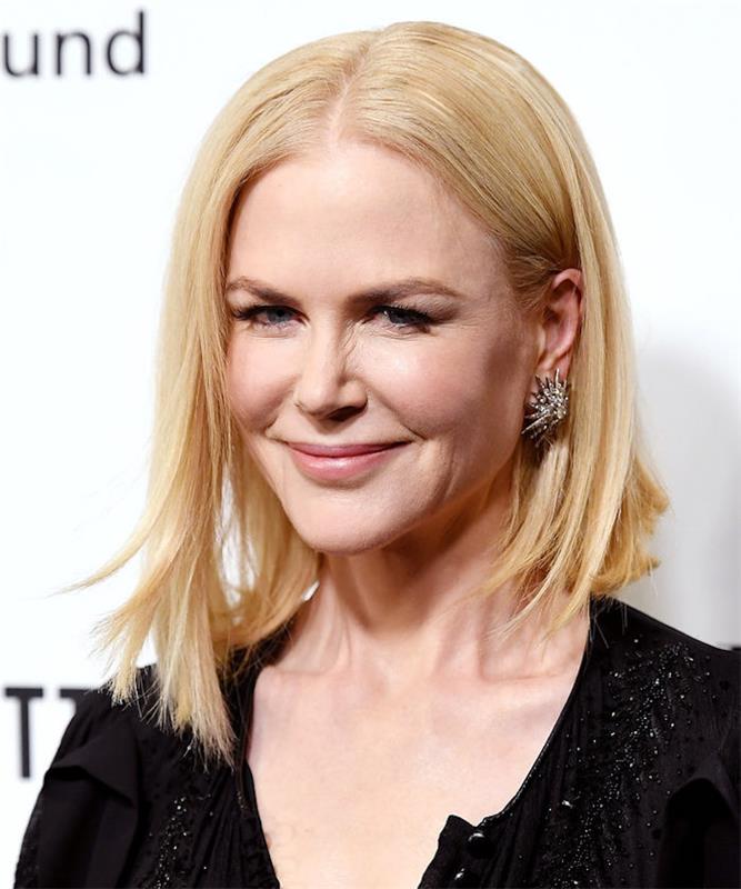 nicole kidman sarışın saç modeli, uzun ağartılmış bob kesimli, degradeye dalıyor