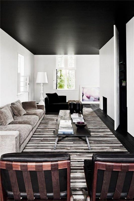siyah köşe kanepe ve gri üç kişilik kanepe büyük l şeklinde oturma odası dekoratif tavan siyah duvar rengi nasıl birleştirilir