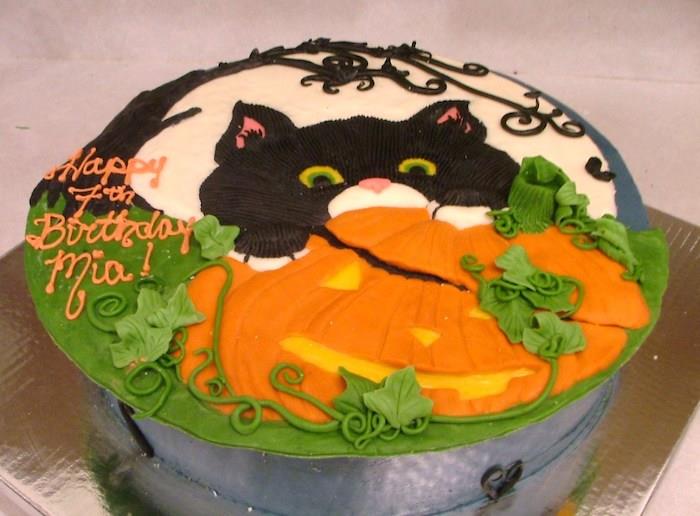 Erkekler için şirin doğum günü pastaları, özel komik doğum günü pastaları, pasta üzerine kara kedi çizimi