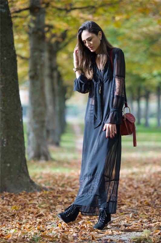 Hipiški prašmatnūs drabužiai pigi ilga suknelė mano šiandienos suknelė rudens bohemiška apranga ilga juoda suknelė