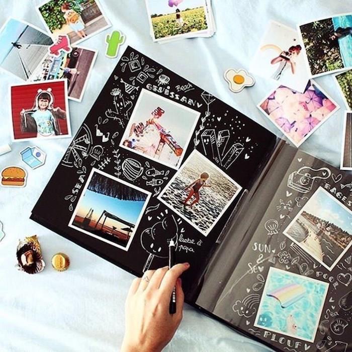 Risbe in fotografije v prilagojenem albumu, kako narediti knjigo, album za beležke, album z lastnimi rokami, črne strani in belo pero