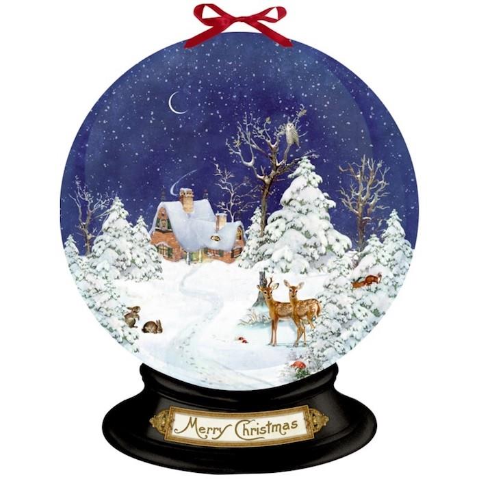 Noel top çizimi kağıt ağırlığı, Noel boyama, Noel Baba çizimi, karlı dağda geyik ve sevimli küçük bir ev