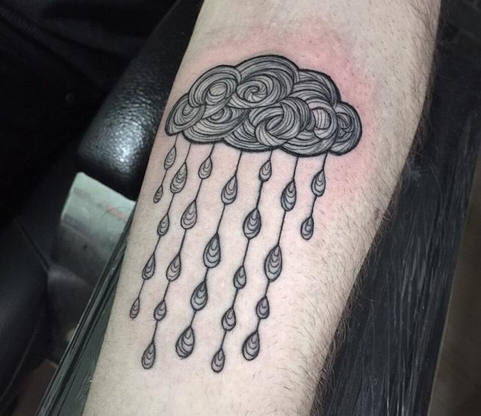 Bulut dövme fikirleri önkol adam dövme yağmur soyut