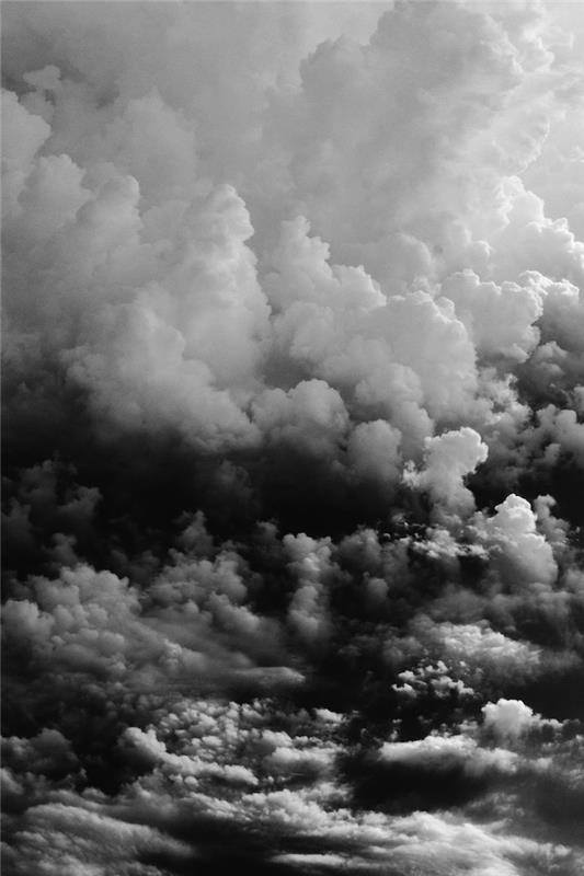 Črno -bela fotografija oblakov, slika črnih ozadij, črno -bela fotografija