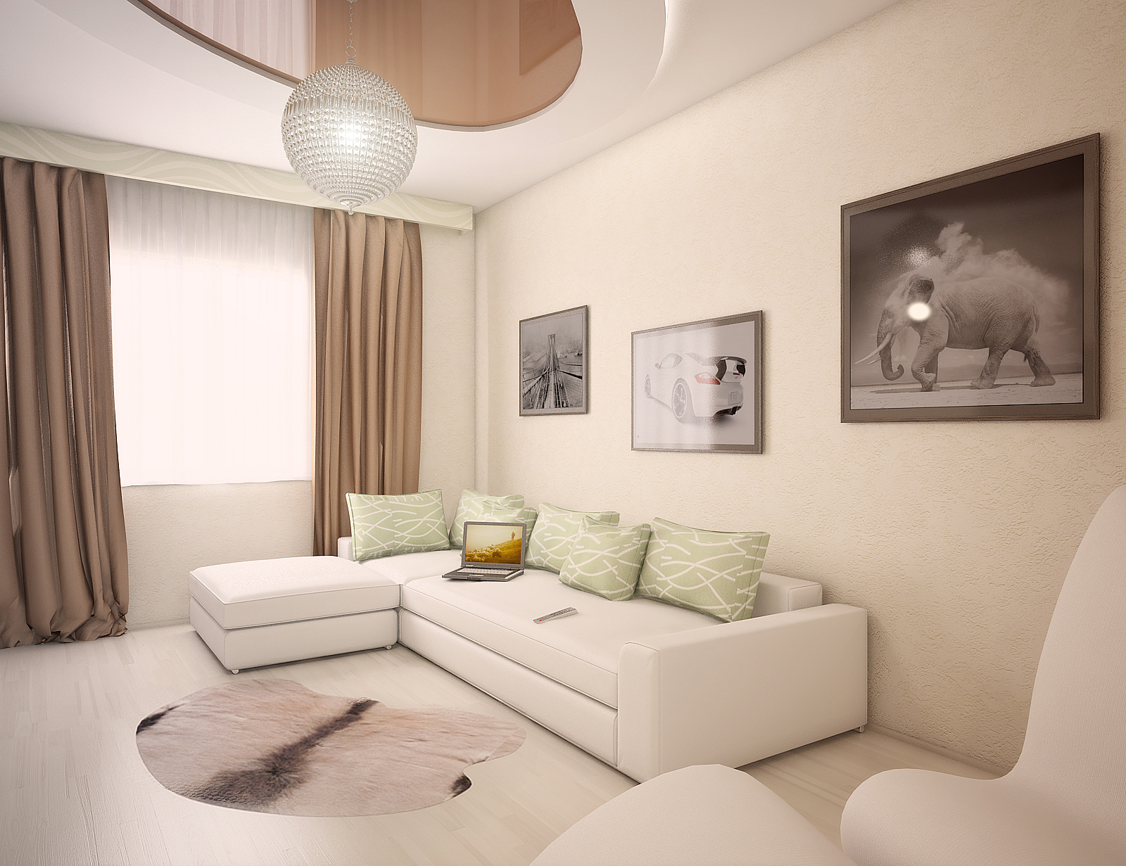 apartamento com sofá de canto branco