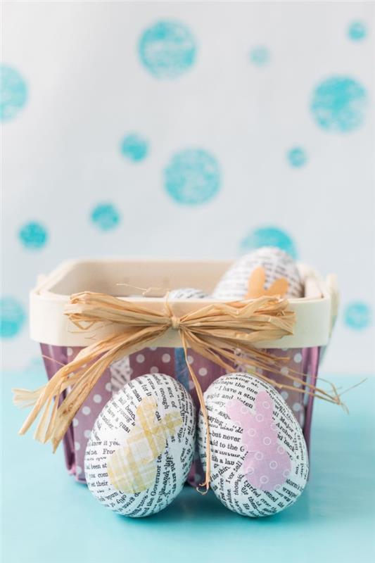 Basit Yetişkin DIY Paskalya Sepetinde Kağıt Kitapla Süslenmiş Plastik Paskalya Yumurtaları