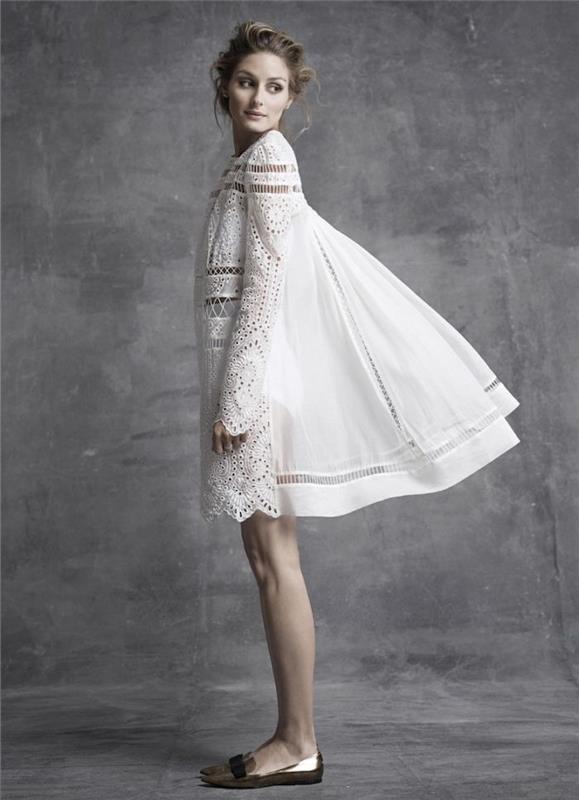 Dolga poletna obleka bela obleka z dolgimi rokavi boemski šik boemski elegantna oblačila olivia palermo