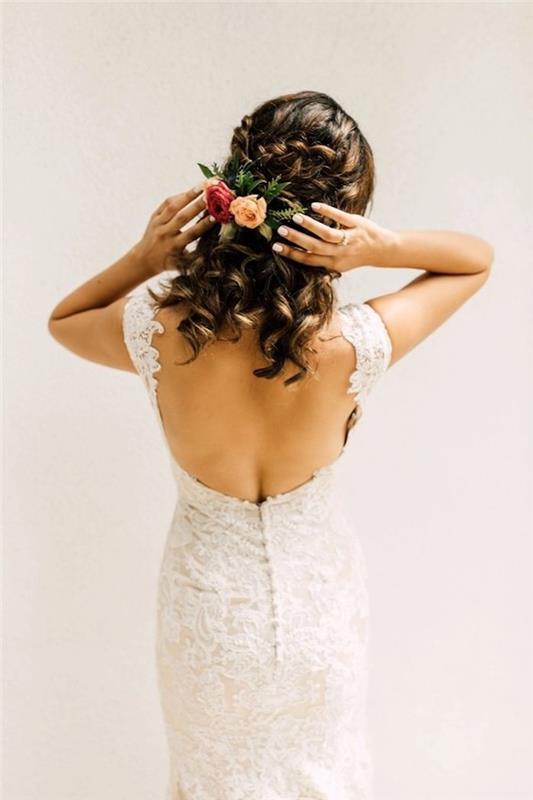 Uzun saç saç modeli fikri, sade ve romantik bohem düğün saç modeli, gelin için harika fikir