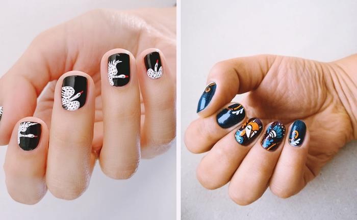 jesenska barva gel oblikovanje nohtov enostavno na lak za nohte jesen nail art živalski vzorci lisica risanje sova nohti
