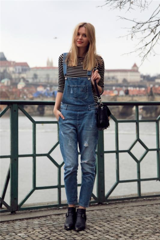 Ženske hlače iz denim oblečejo dungaree za dnevno obleko