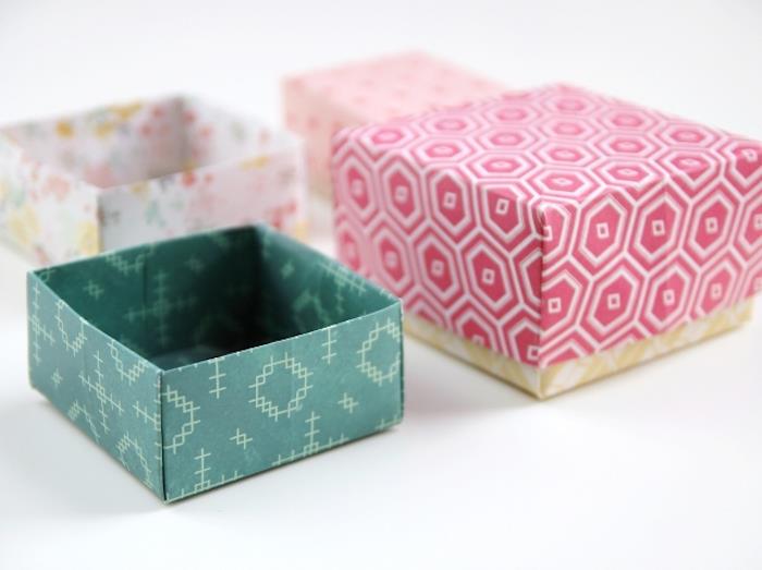 končni rezultat vadnica darilnega paketa škatla origami, japonska preprosta tehnika zlaganja za ustvarjanje darilne embalaže