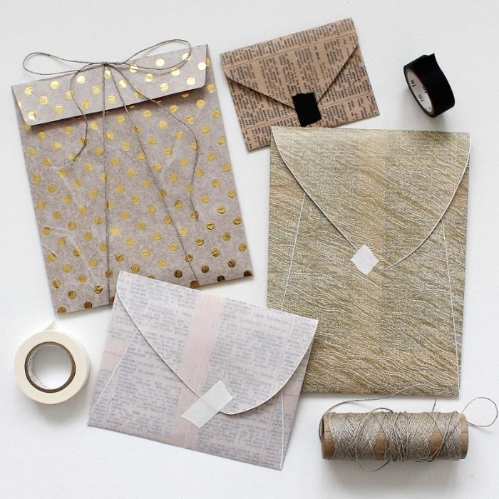Geri dönüştürülmüş kağıt, iplik ve bantla yapabileceğiniz kendin yap hediye paketi ve kartpostallar