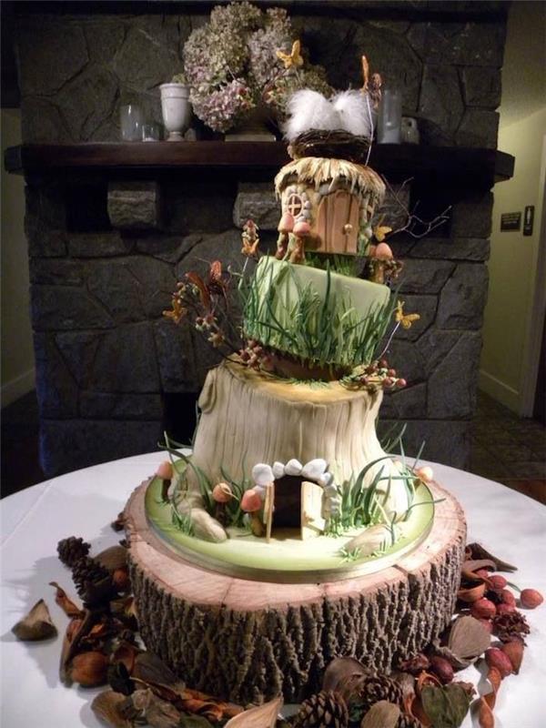 Originali pasakų konstrukcija, vestuvinių tortų užpilas iš genoa grindų, vestuvinis tortas, originalus vestuvinis tortas