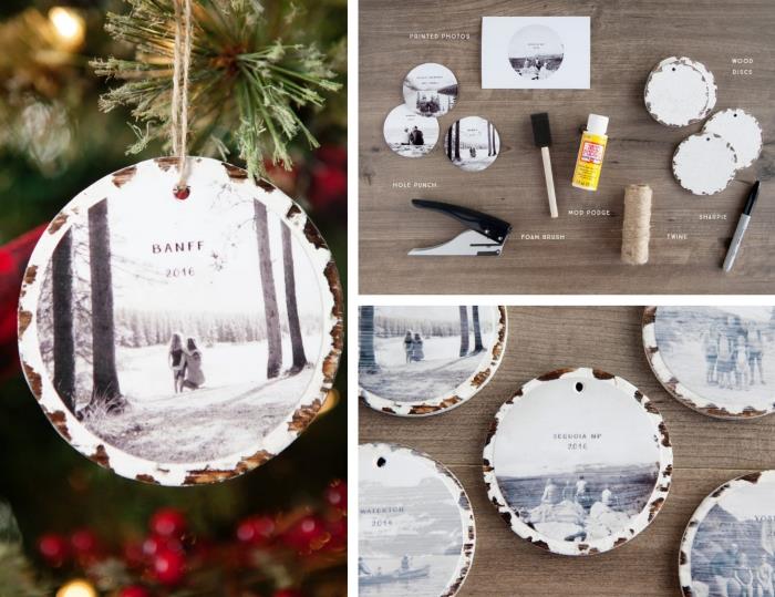 koraki za prenos fotografije v les, DIY leseni božični okras in belo -črna fotografija, ročno izdelana ideja za božično darilo za ženske
