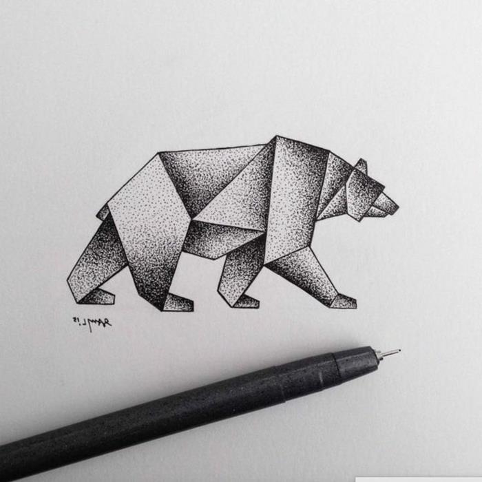 Sanat çizim siyah beyaz takdire şayan hayvanlar sanatsal çizim ayı geometrik tasarım dövme fikri