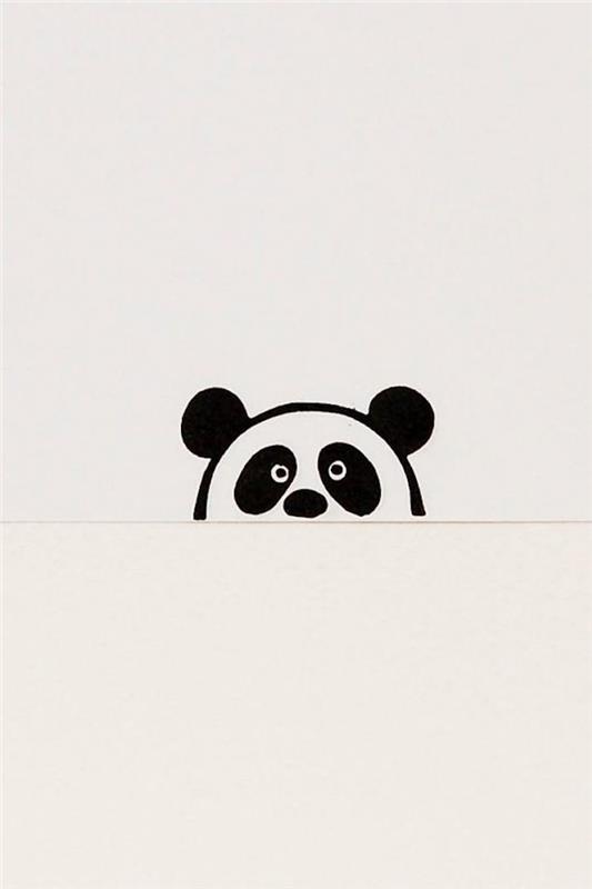 Ušesa medveda pande, ki izgleda skrit za drugo stranjo, kako narisati risbe, risbe za reprodukcijo