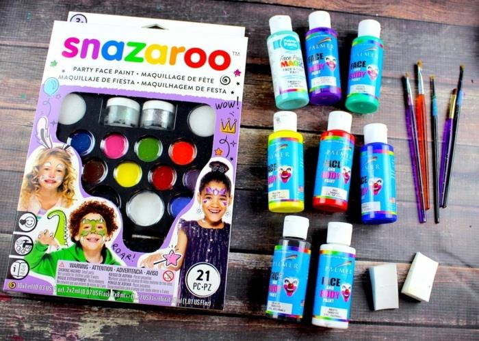 snazaroo makyaj seti, basit bir cadılar bayramı makyajı yapmak için farklı renk boyalar