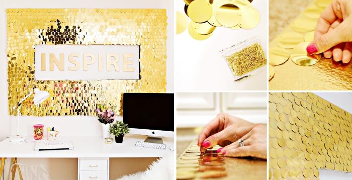 Kız odasının duvarları için altın parıltılı ve ilham verici harflerle göz alıcı dekorasyon