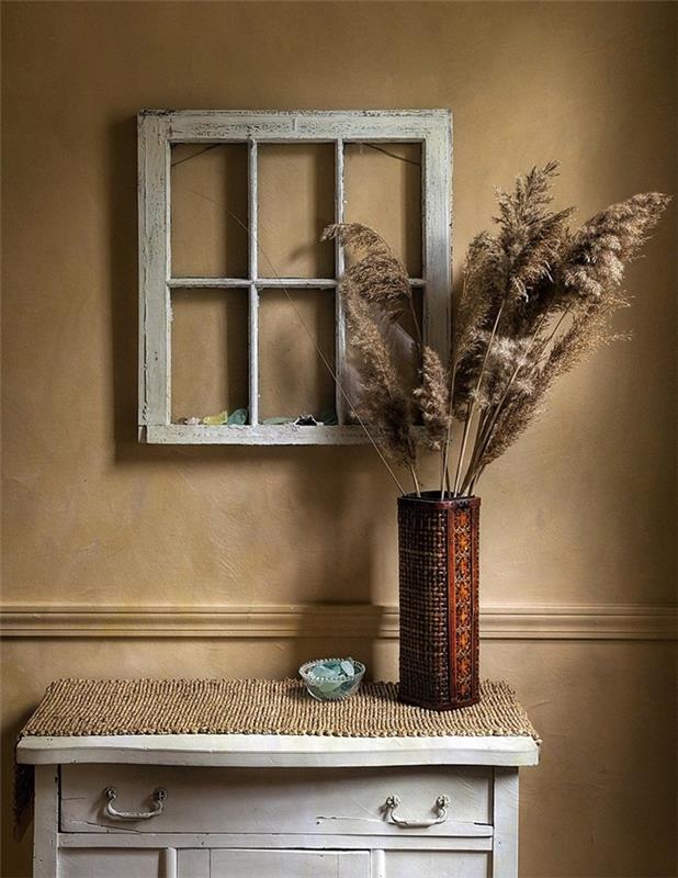kurutulmuş pampa duvar tablosu kum dekoratif pencere şifonyer eski ahşap vazo ahşap koridor deco aksesuarları