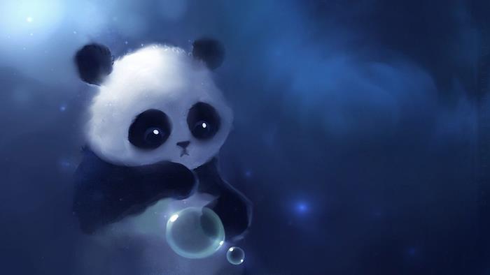 Disegno grafico di una panda, macchie di colore blu