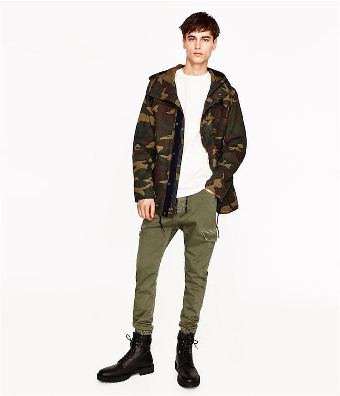 „Zara“ vyriškos krovininės kelnės su kelių kišenių karinėmis kišenėmis