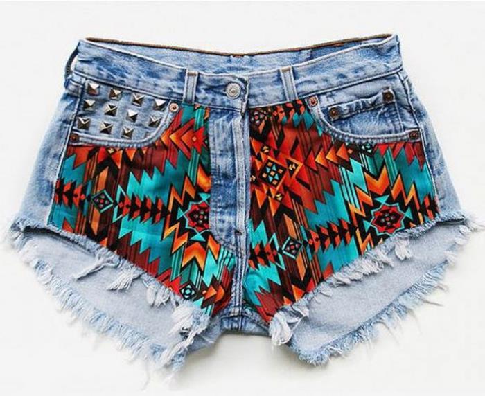 etnične hlače, raztrgane mini hlače, Azteški vzorci, izvirna poletna moda