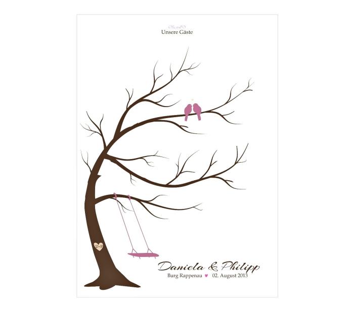 risbena ideja, ki jo je enostavno uresničiti na temo srečne poroke, risba deviškega drevesa z vejami in zaljubljenimi pticami
