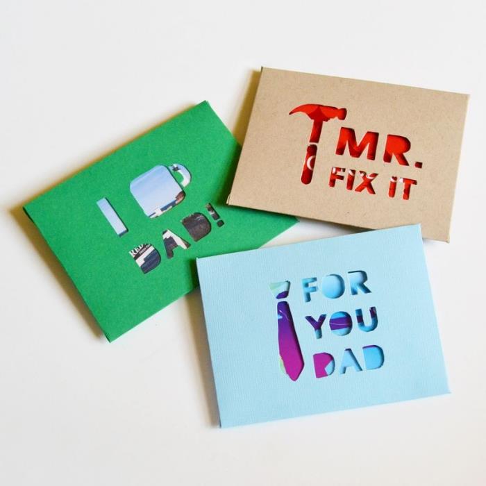 Ideja za darilo za očetovski dan za izdelavo vrtne predloge, kartice DIY v barvitem papirju z vzorci papirnatih rezal