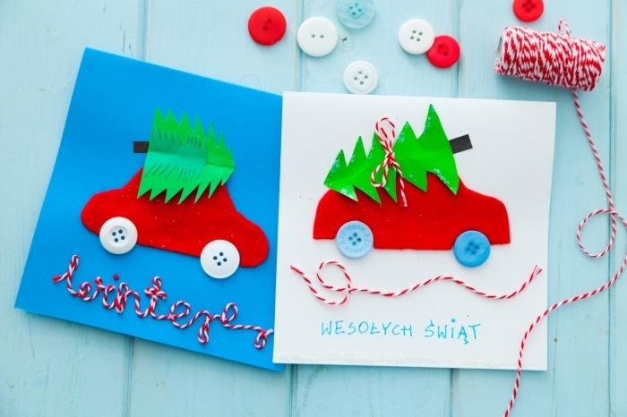 Noel manuel etkinliği, kolay renkli kağıt tebrik kartı şablonu, çocuklar için DIY kart fikri, Noel için kağıt sanatı