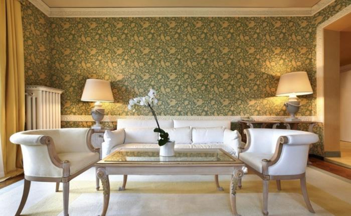 beyaz-duvar kağıdı-tasarım-güzel-duvar-yapılacak fikirler-vintage-oturma odası