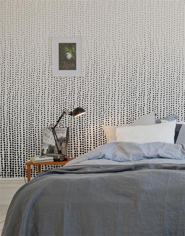beyaz noktalı-duvar kağıdı-tek-yetişkin-yatak odası-dekor