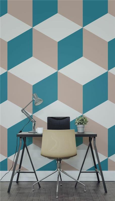 trendy-geometric-wallpaper-trompe-l'oeil-wallpaper